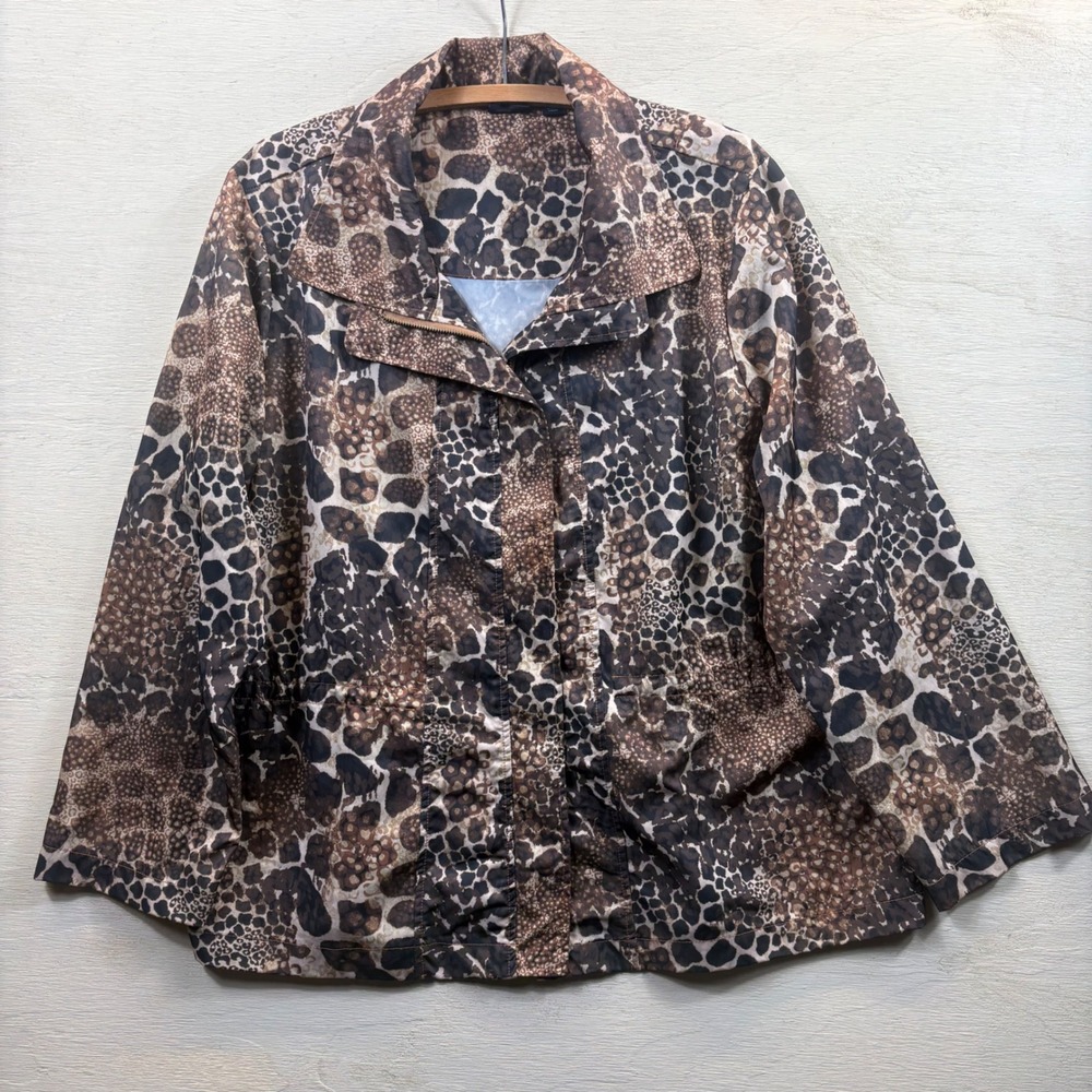 Womens XL Leopard Print Utility Jacket Animal Print Zip Front 90s Y2K Revival